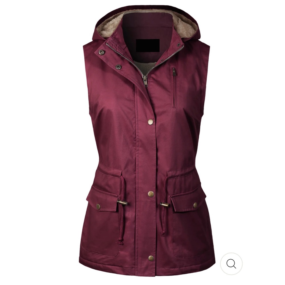 Soft Faux Lined Anorak Utility Hooded Jacket Vest - Picture 1 of 6